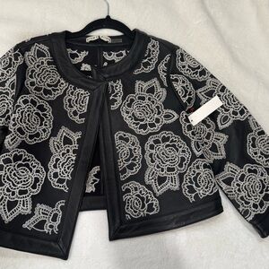Alice + Olivia Black Jacket with White Floral Design